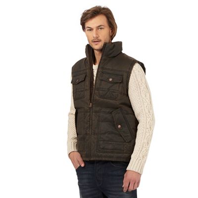 Big and tall brown padded waxed gilet